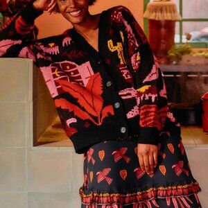 Farm Rio MIXED BLACK PRINTS CARDIGAN